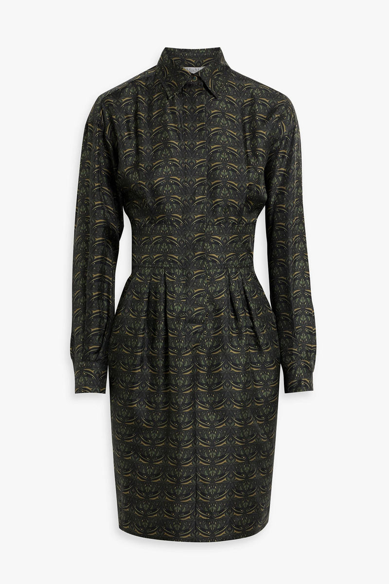 max mara - panfilo printed silk-twill mini shirt dress - green - it 36