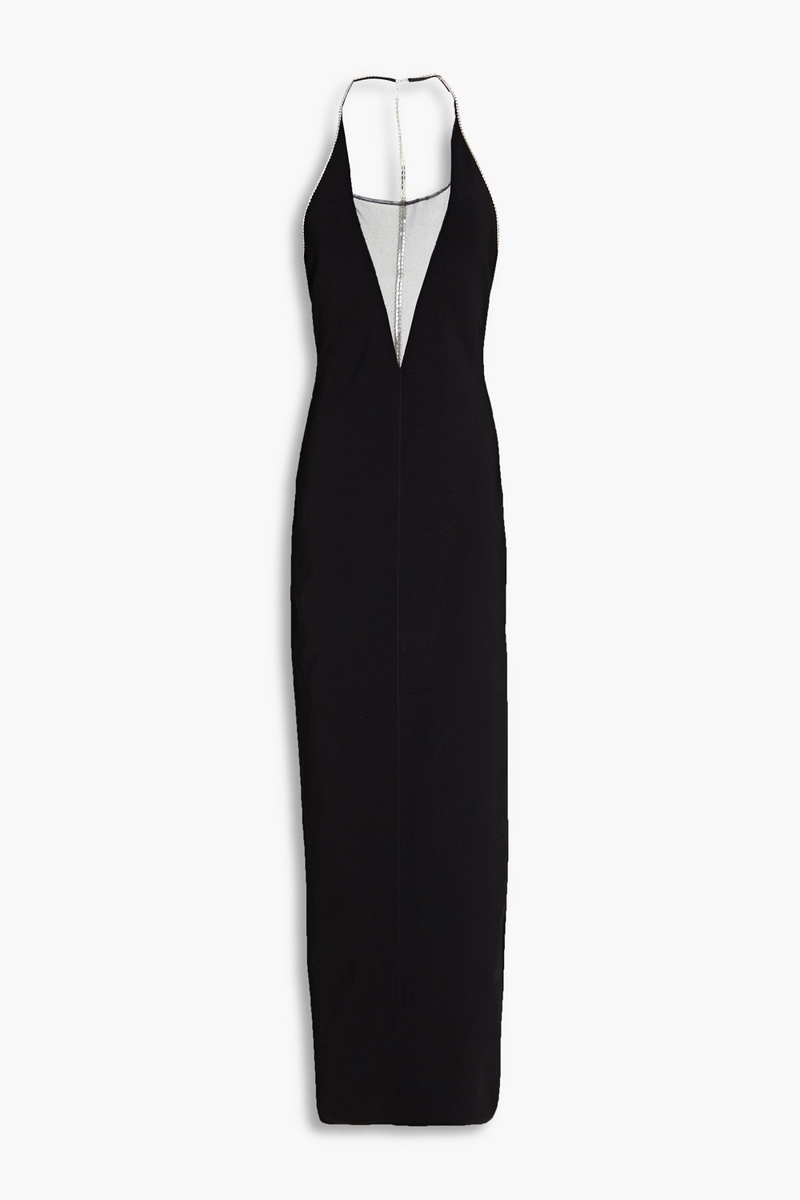 Galvan London - Stella crystal-embellished stretch-knit maxi dress - Black - XL