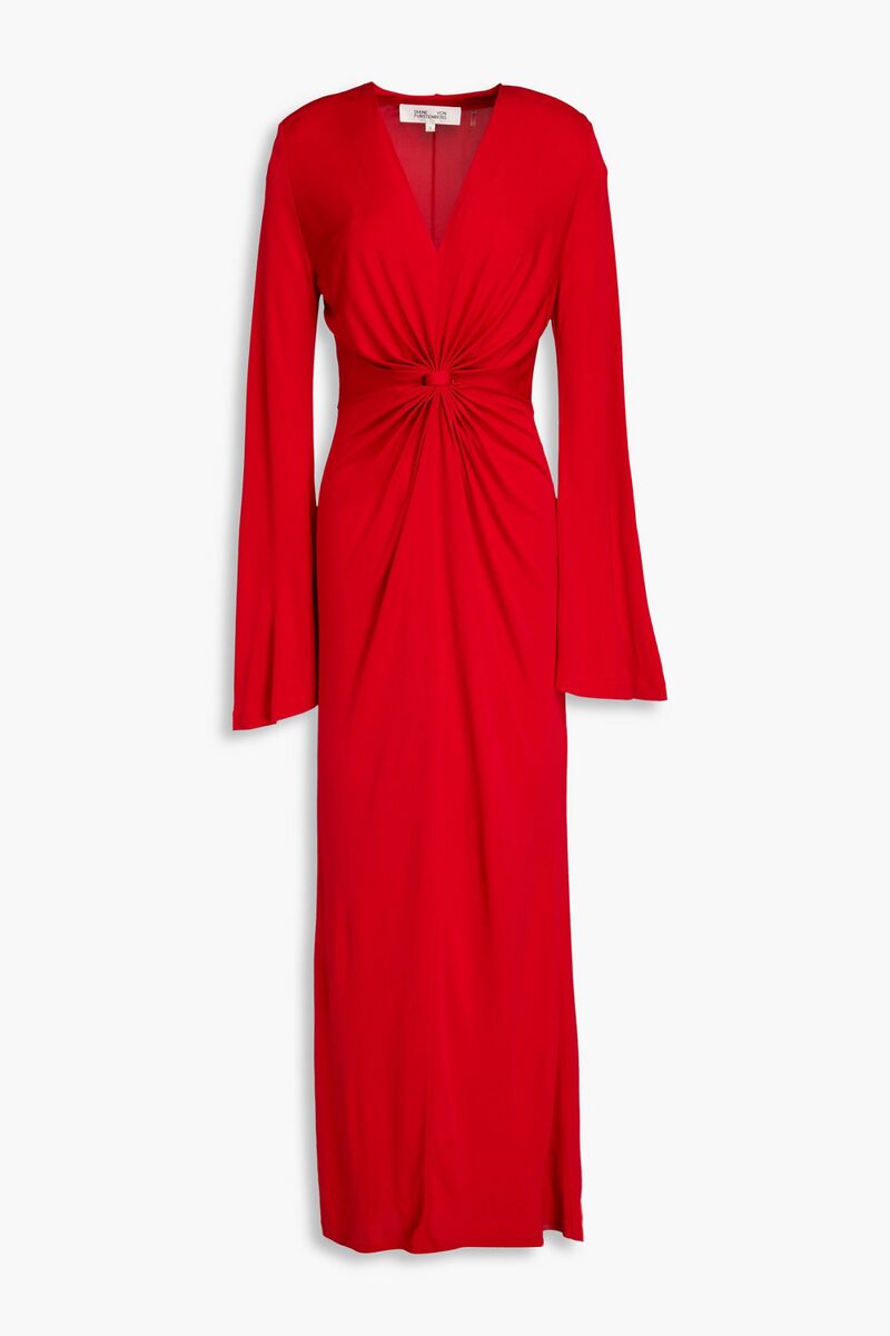 Diane von Furstenberg - Lauren knotted jersey maxi dress - Red - XS
