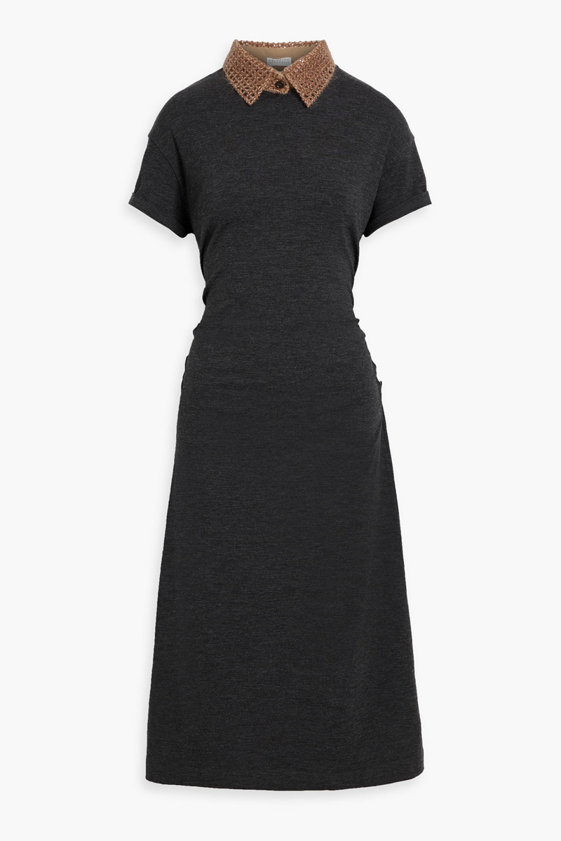 brunello cucinelli - embellished jersey midi dress - gray - m