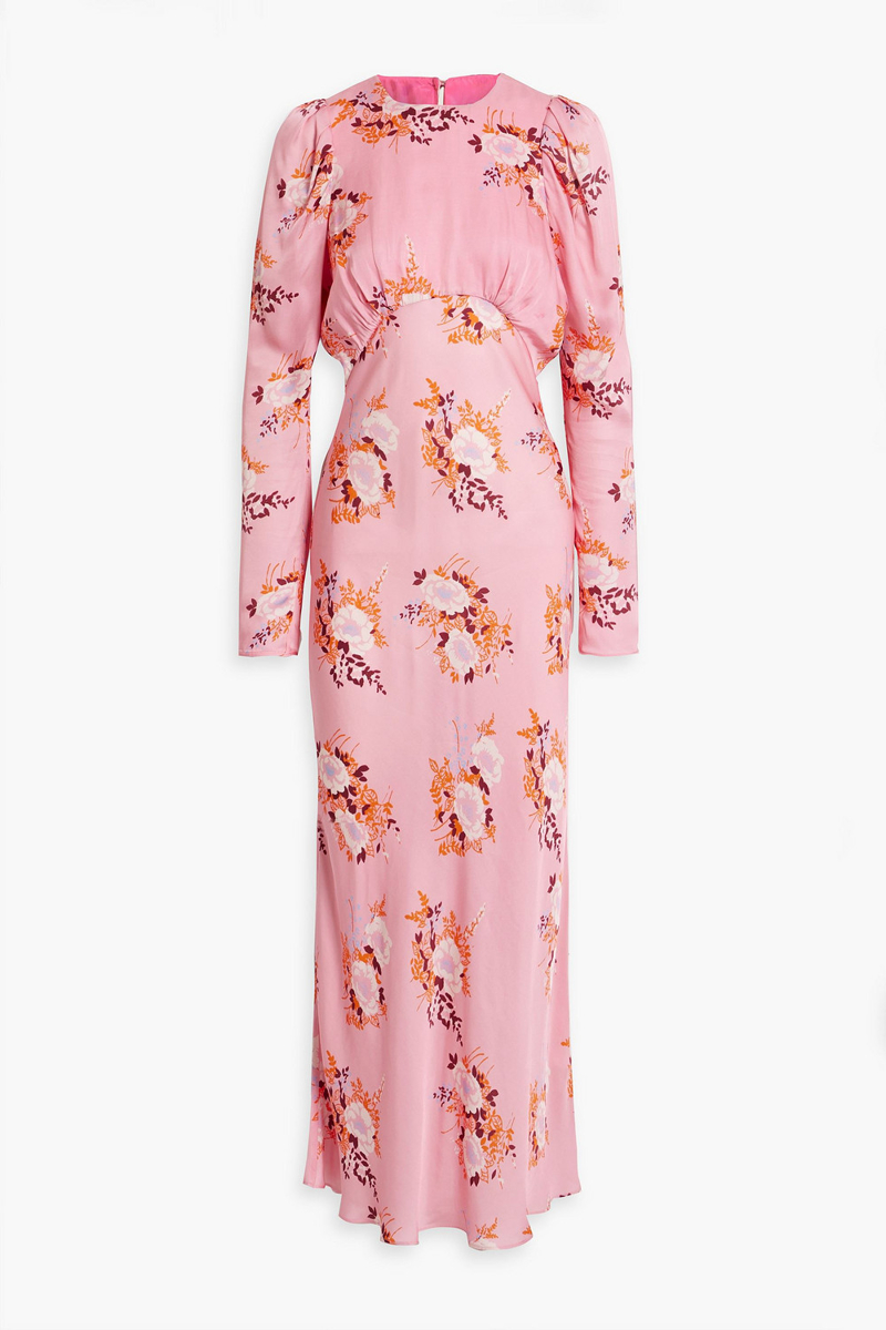Les Rêveries - Pleated floral-print silk crepe de chine maxi dress - Pink - US 6