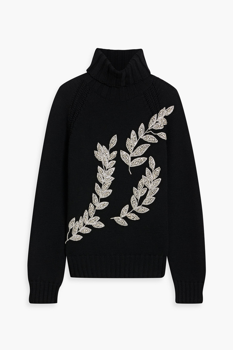 oscar de la renta - crystal-embellished wool turtleneck sweater - black - xl