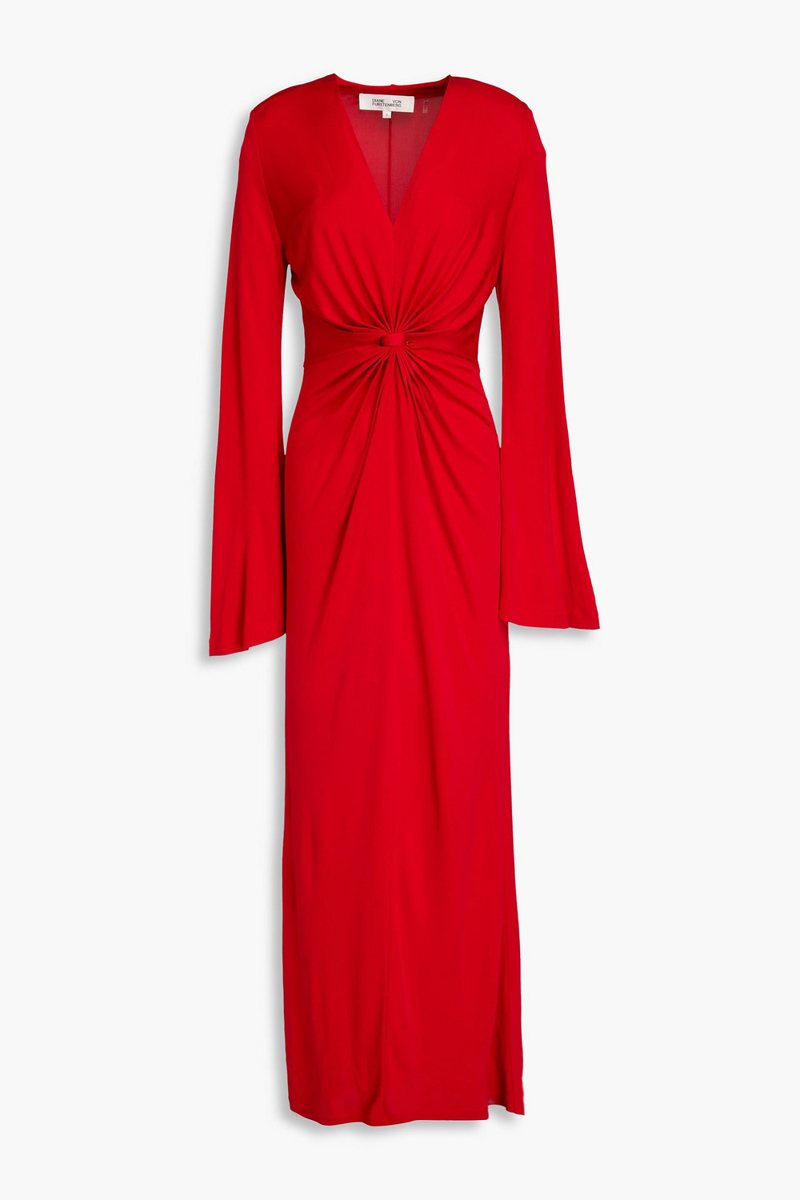 diane von furstenberg - lauren knotted jersey maxi dress - red - s