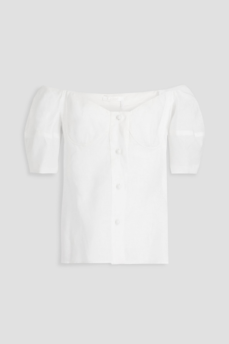 Chloé - Off-the-shoulder linen top - White - FR 40