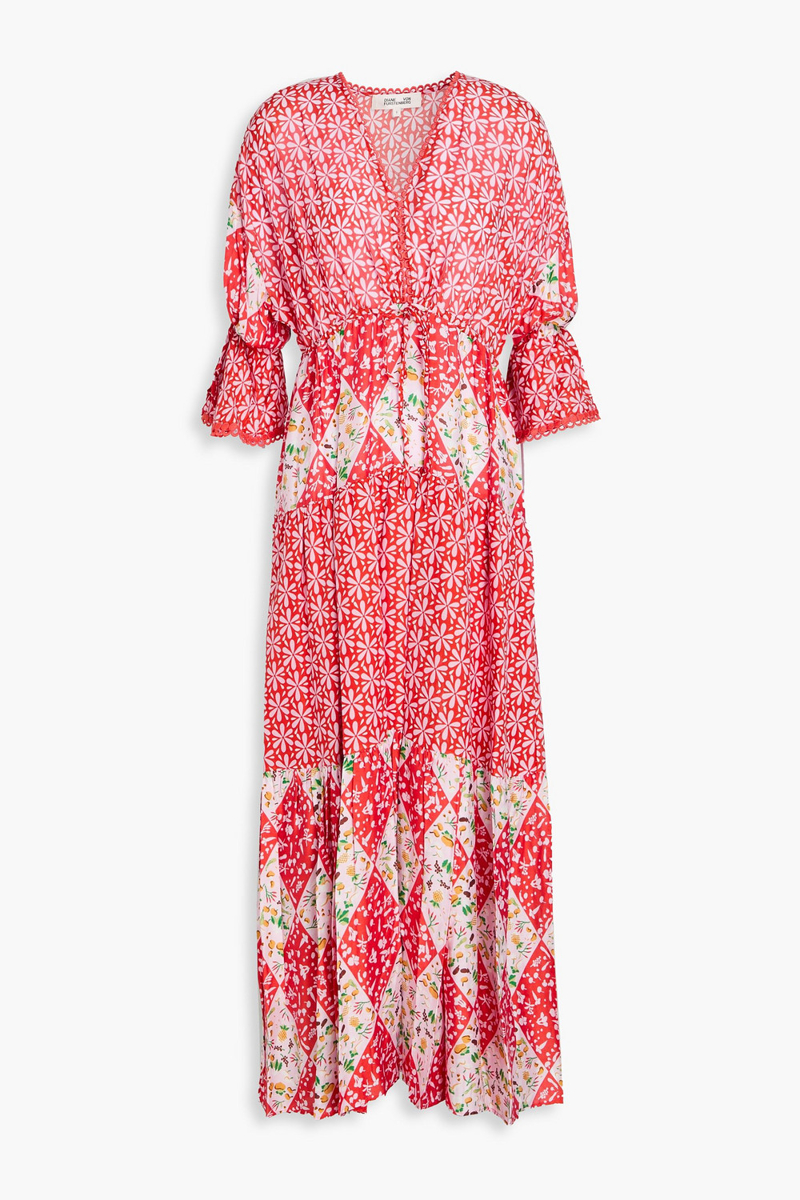 diane von furstenberg - boris floral-print cotton and silk-blend voile midi dress - red - m