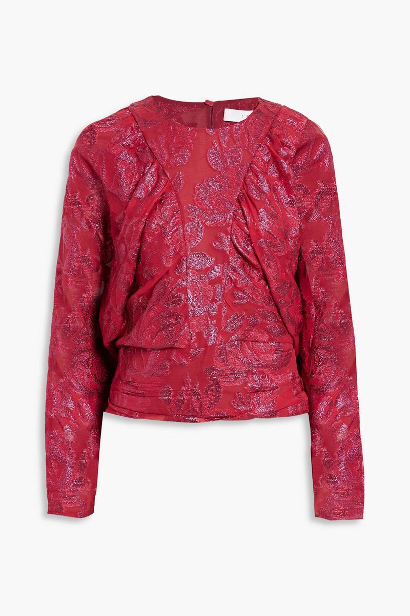 IRO - Mabel gathered metallic fil coupé silk-blend georgette top - Pink - FR 34