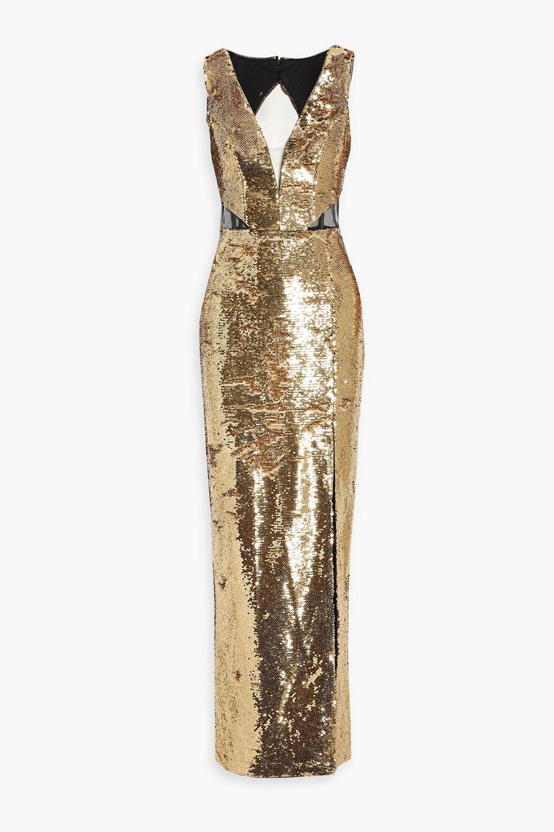 Marchesa Notte - Tulle-paneled sequined chiffon gown - Metallic - US 16