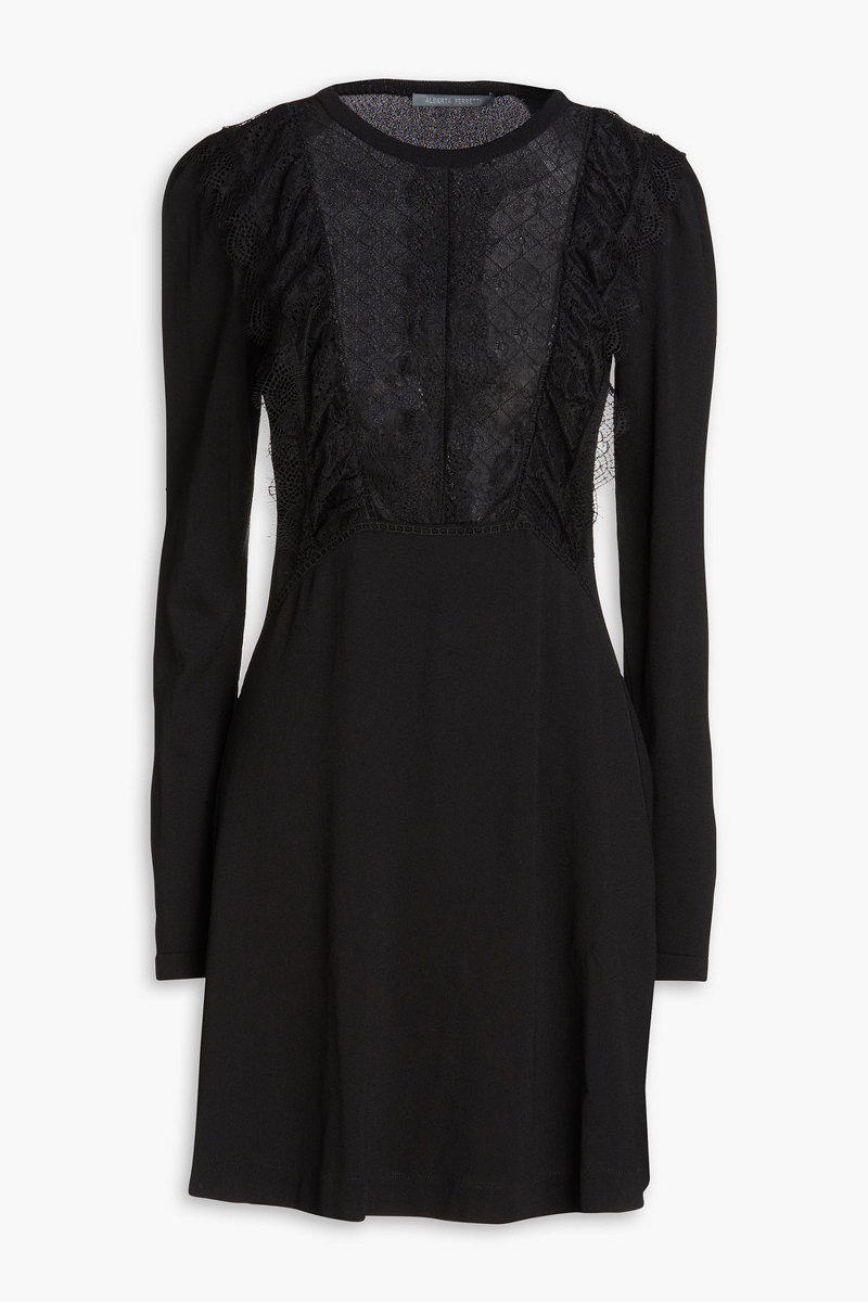 Alberta Ferretti - Lace-paneled stretch-knit mini dress - Black - IT 42