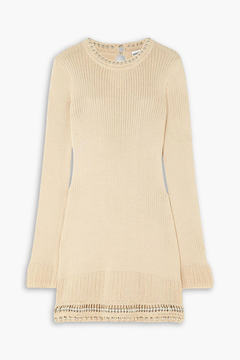 rabanne - embellished open-knit cotton mini dress - neutral - m