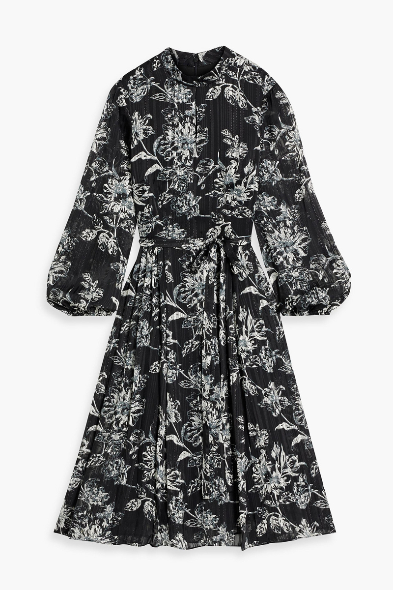 mikael aghal - floral-print metallic jacquard dress - black - us 2