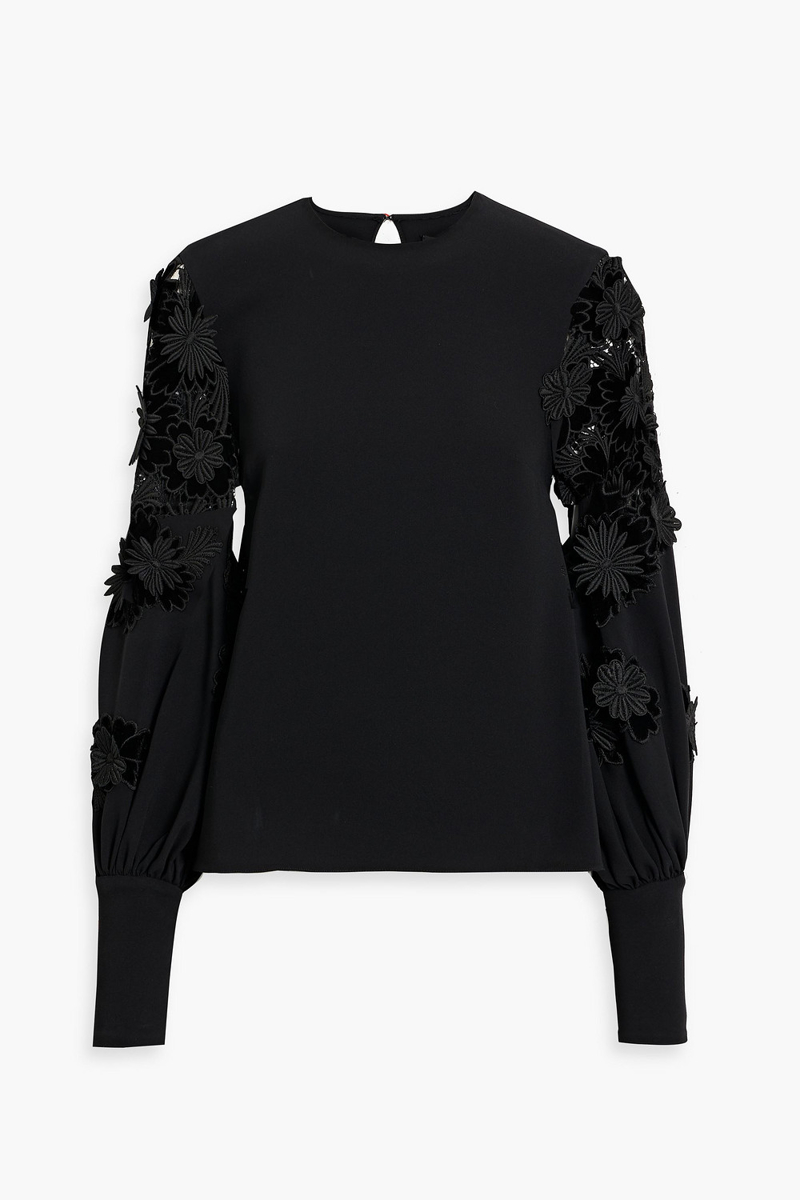 oscar de la renta - guipure lace-paneled silk-blend crepe top - black - us 0