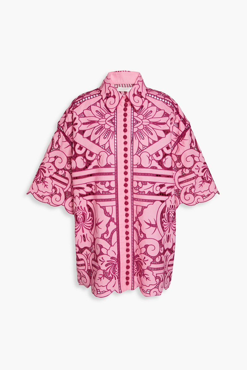 Zimmermann - Oversized broderie anglaise linen and cotton-blend shirt - Pink - 3