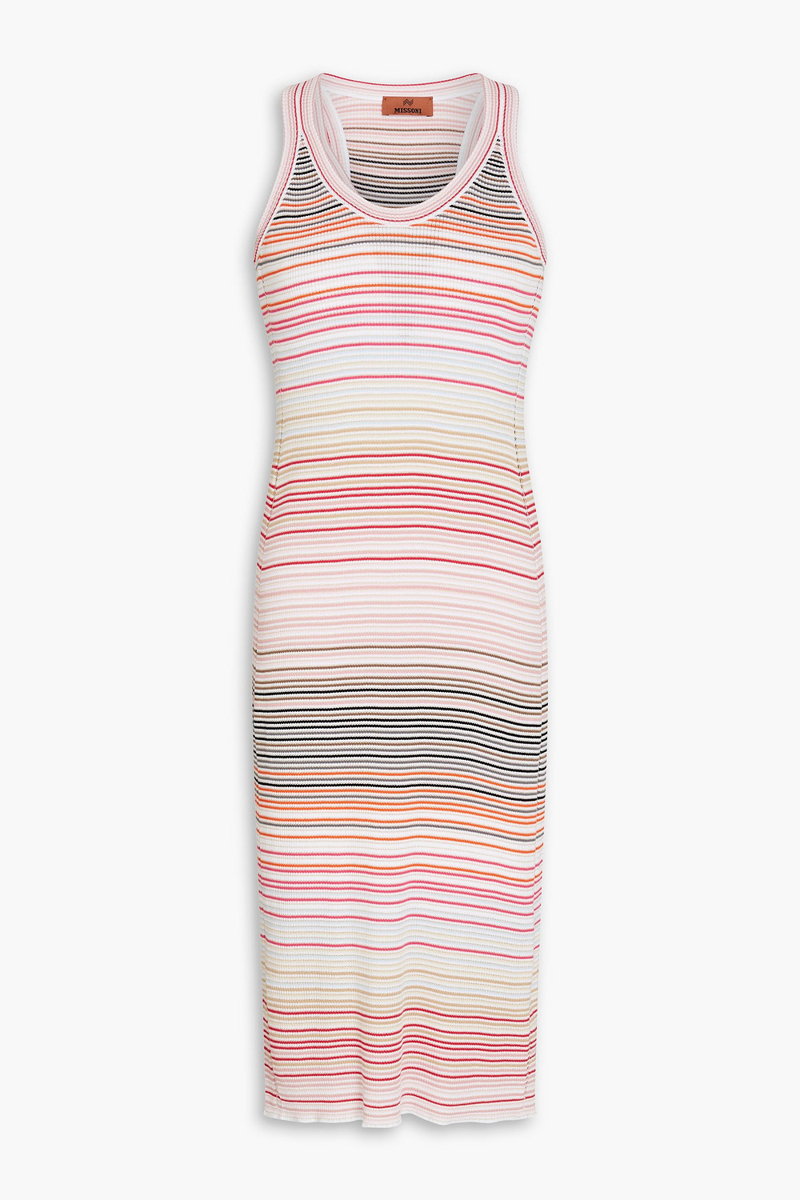 missoni - striped ribbed cotton-blend dress - pink - it 44