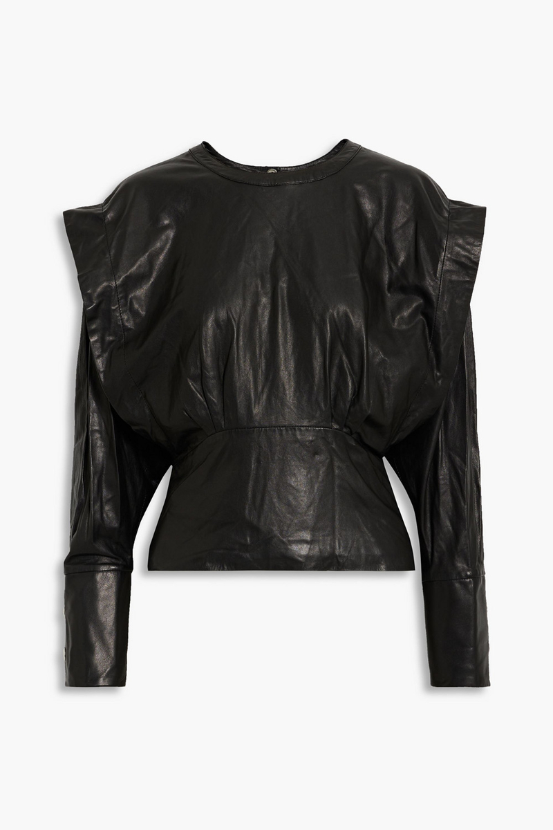IRO - Nagoya ruffled leather top - Black - FR 34