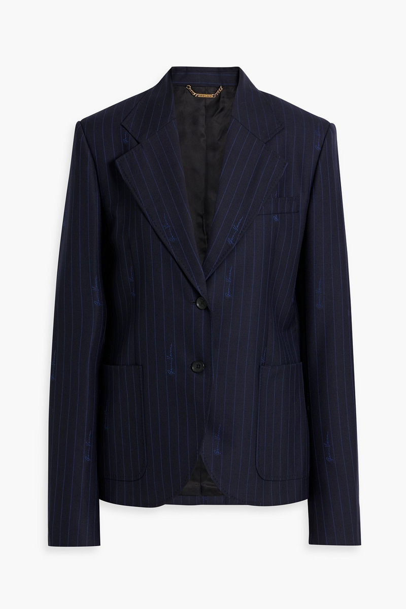 versace - printed wool and cotton-blend twill blazer - blue - it 48