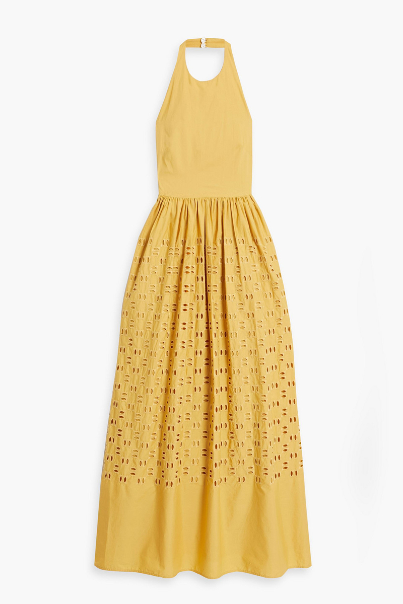 a.l.c. - blair broderie anglaise cotton halterneck maxi dress - yellow - us 0