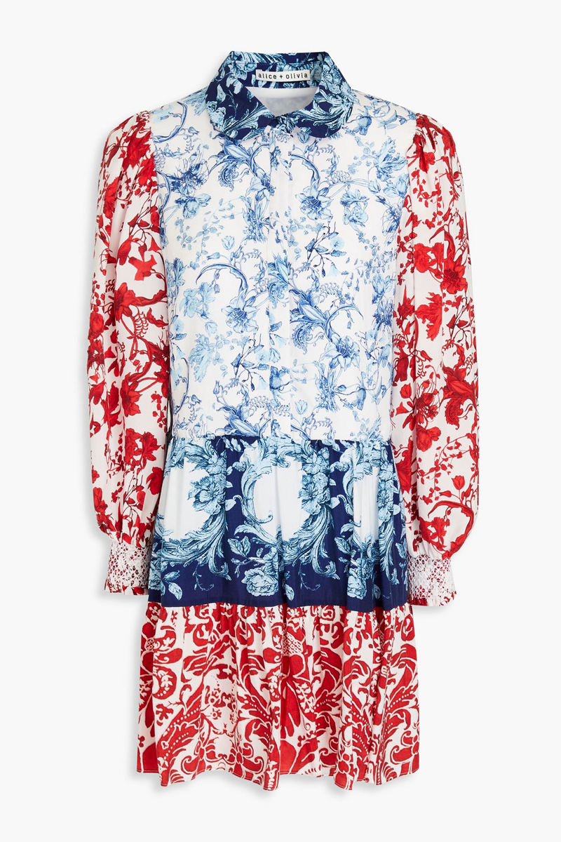 alice olivia - paulie printed cupro mini shirt dress - blue - xs