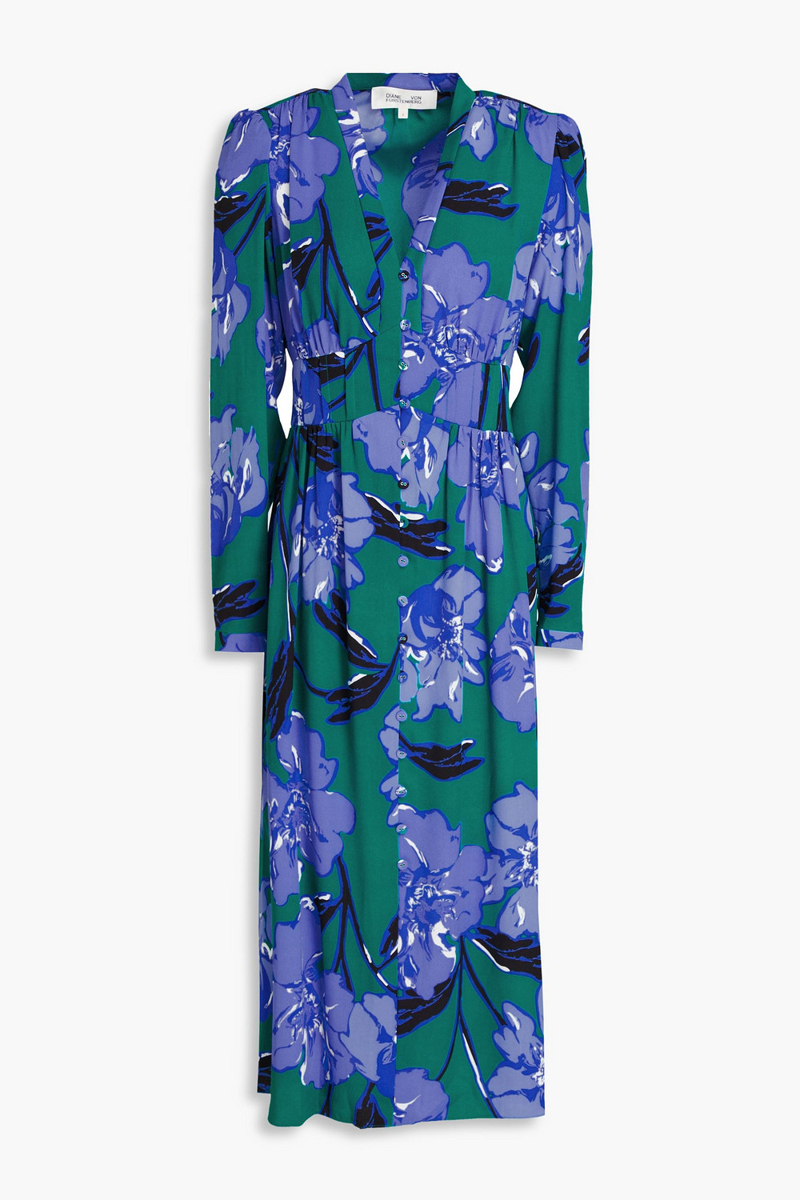 diane von furstenberg - erica floral-print crepe midi dress - green - us 2