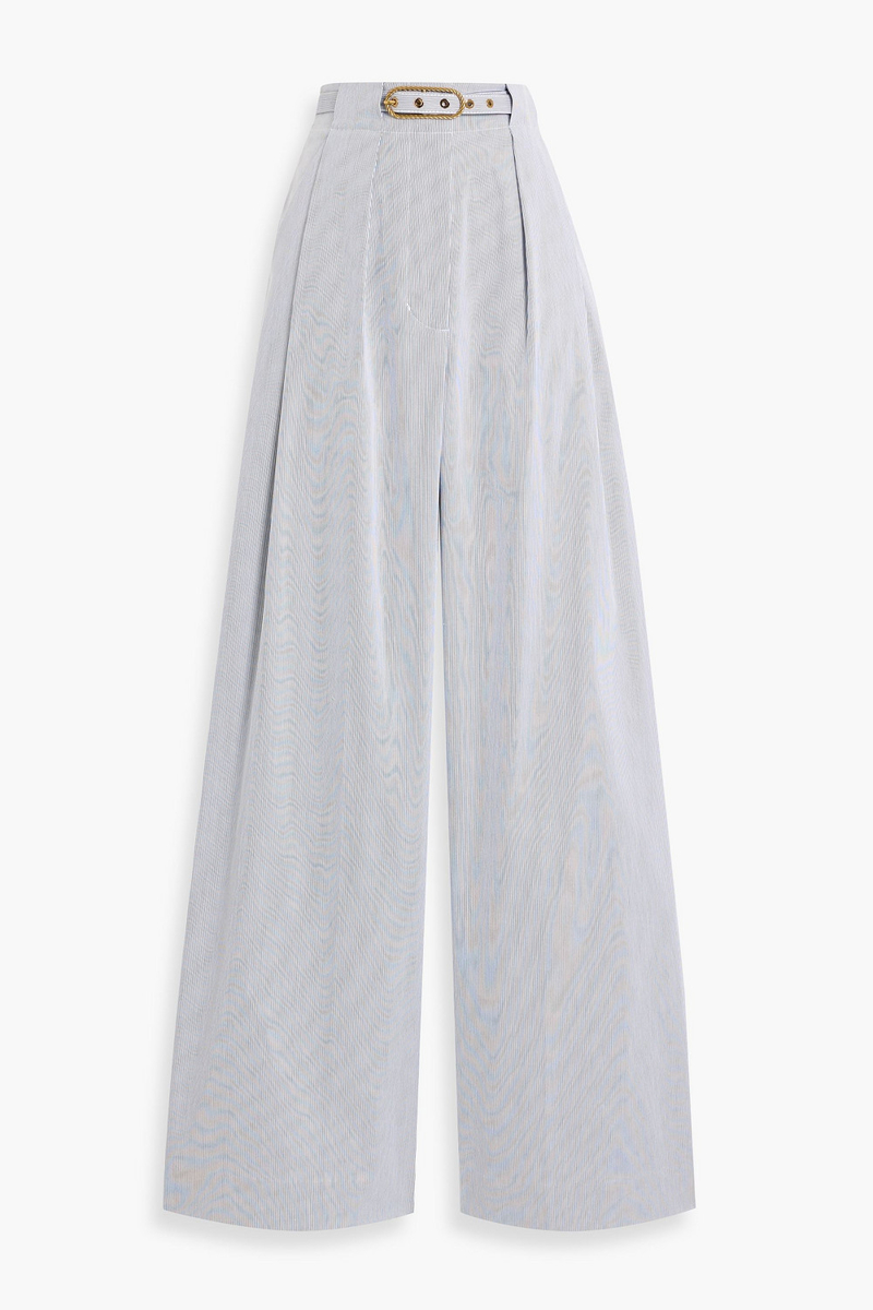 zimmermann - belted pinstriped cotton-blend wide-leg pants - blue - 00
