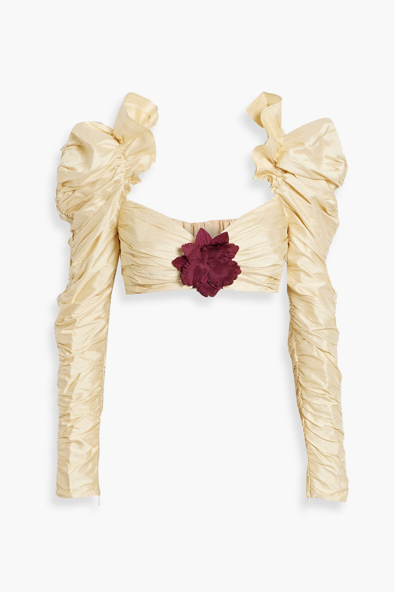 Zimmermann - Cropped ruched silk-shantung top - Neutral - 0