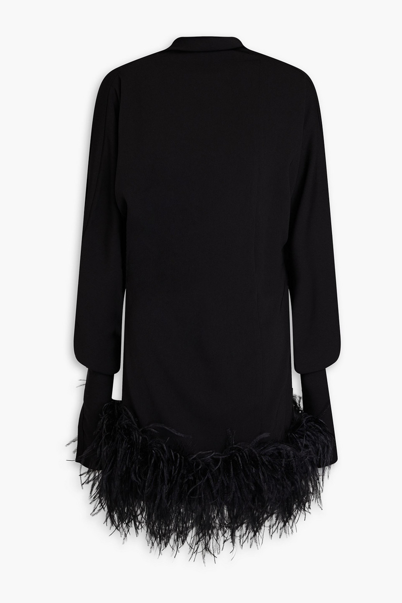16ARLINGTON - Flora open-back feather-embellished crepe mini dress - Black - UK 12
