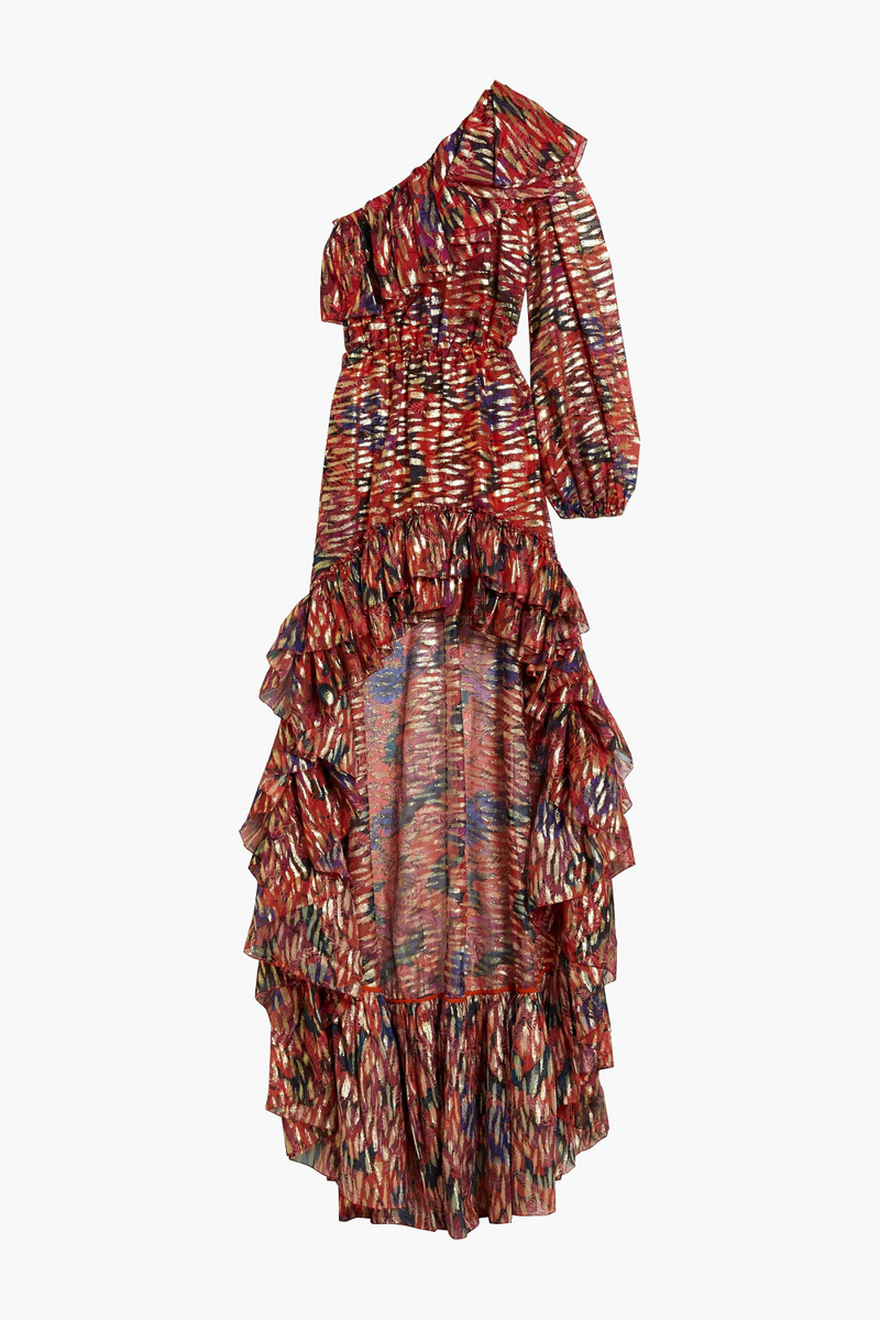 Dundas - One-shoulder printed fil coupe silk-chiffon maxi dress - Red - IT 42
