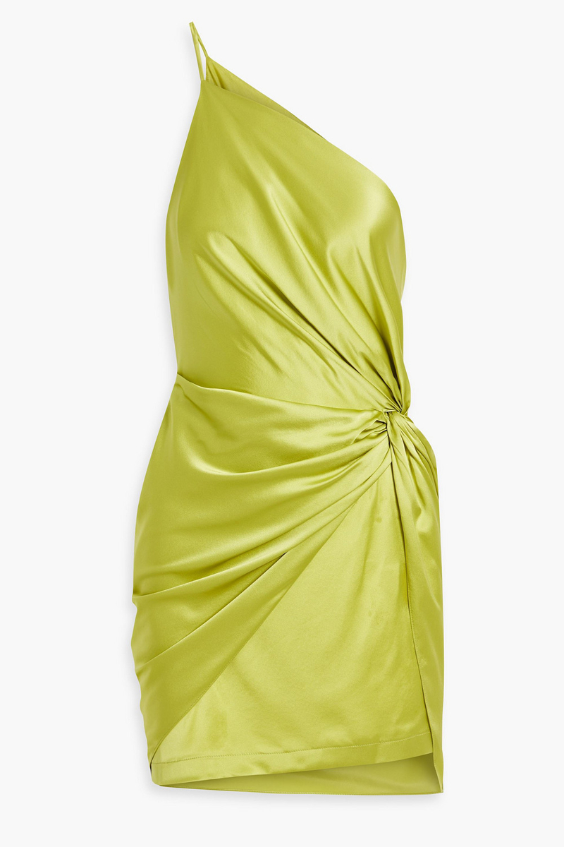 Michelle Mason - One-shoulder twisted silk-satin mini dress - Yellow - US 10