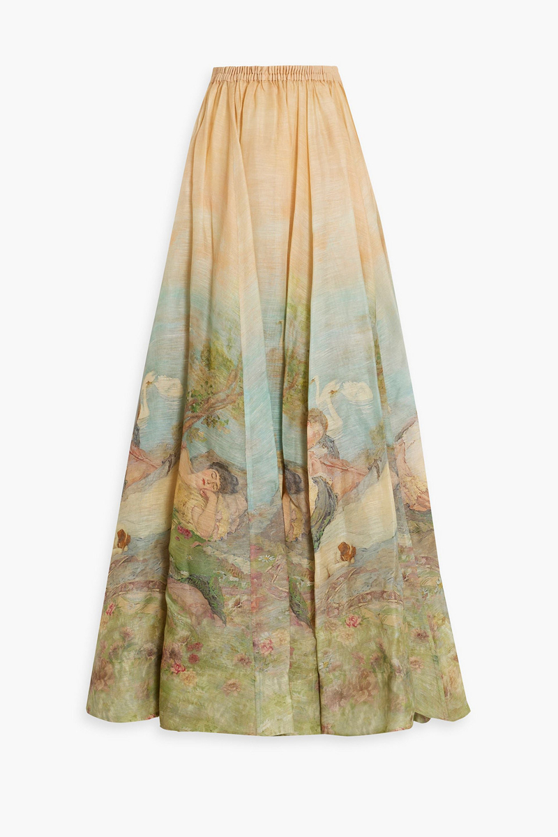 zimmermann - printed cotton and linen-blend maxi skirt - orange - 00