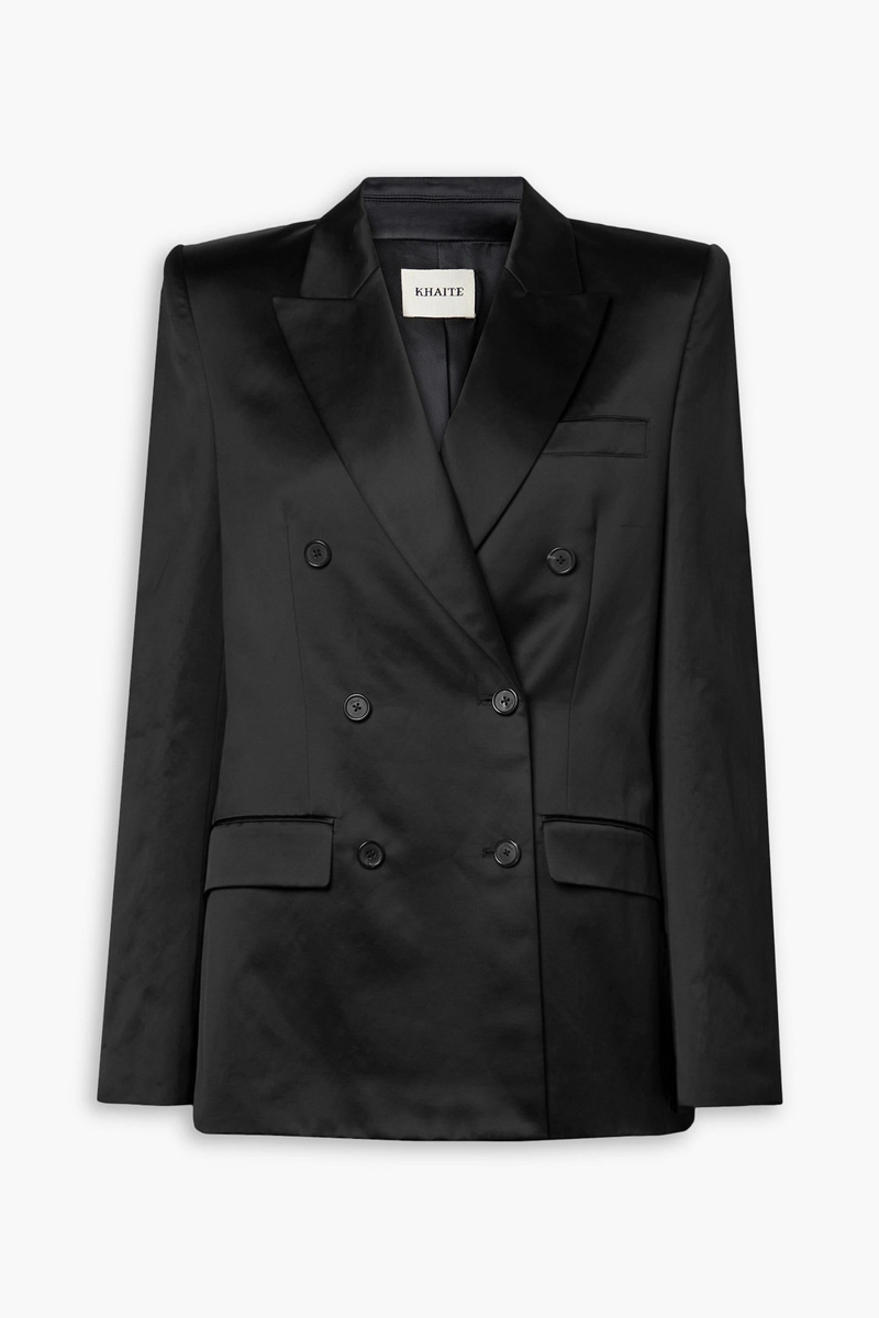khaite - nathan double-breasted cotton-blend satin blazer - black - us 6