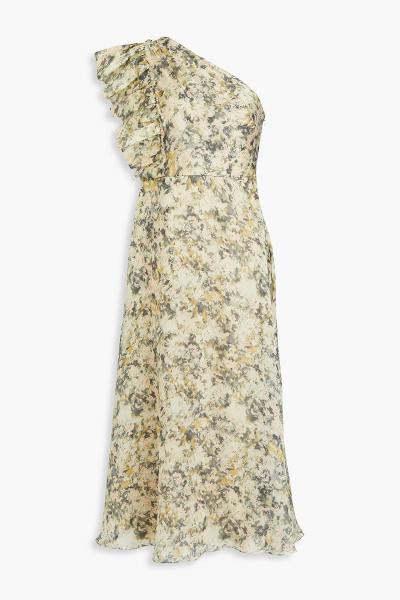 Mikael Aghal - One-shoulder floral-print crepe de chine midi dress - Green - US 2