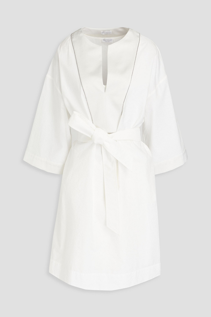 Brunello Cucinelli - Bead-embellished crepe de chine dress - White - M