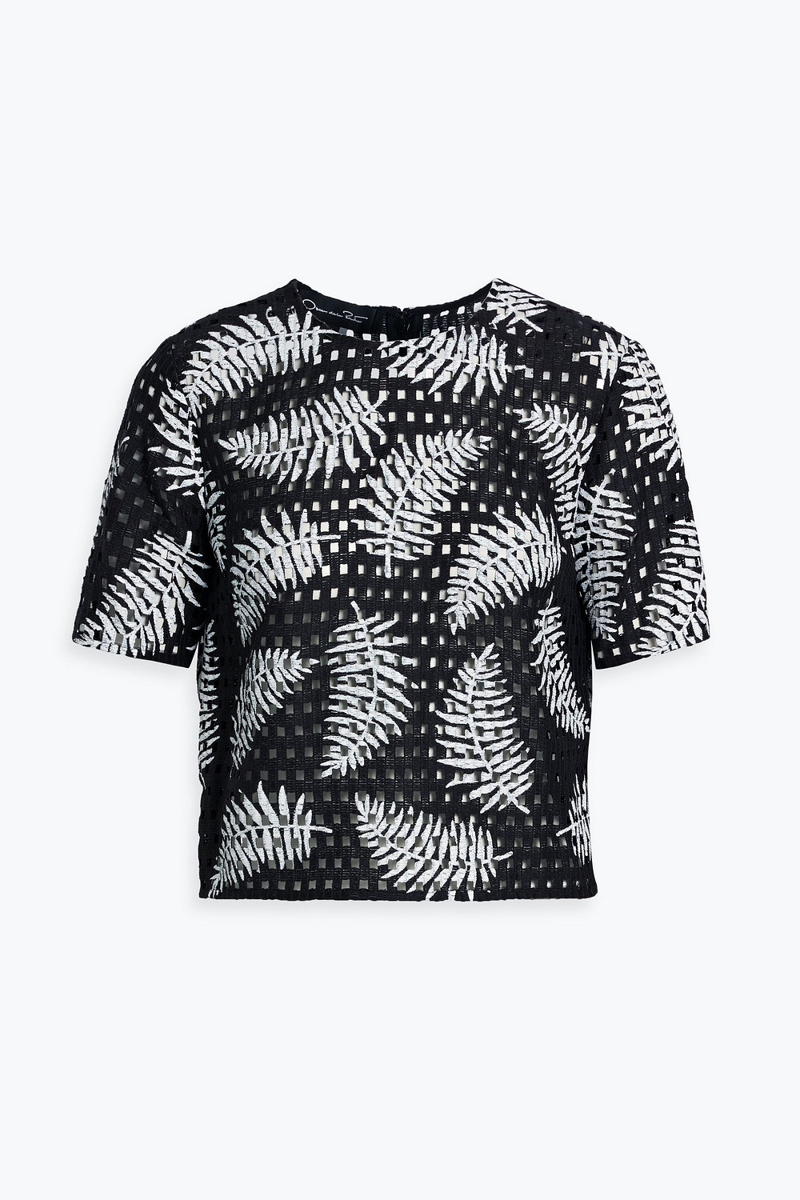 Oscar de la Renta - Printed cotton-blend macramé top - Black - US 8