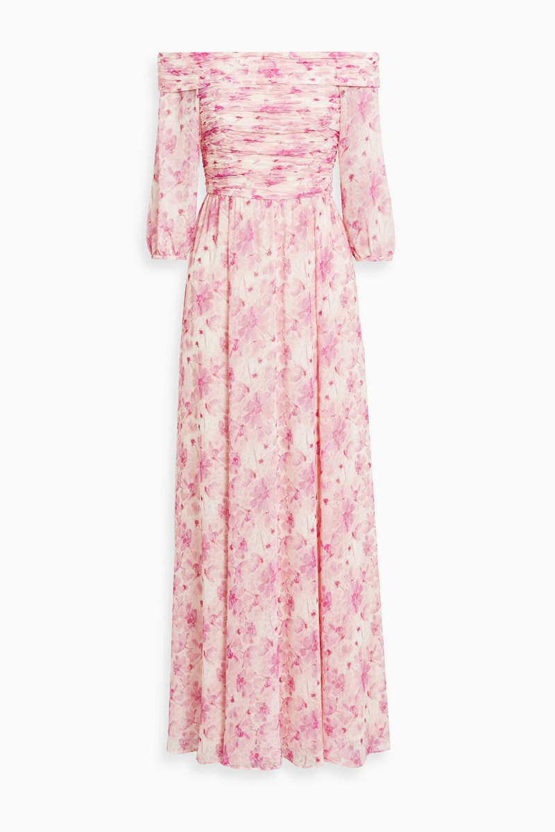mikael aghal - off-the-shoulder floral-print chiffon maxi dress - pink - us 4