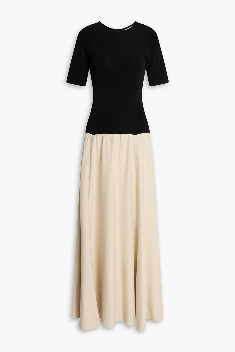 esse studios - tee duo two-tone slub woven and stretch-knit maxi dress - black - uk 8