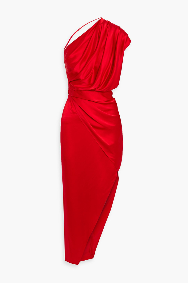 michelle mason - one-shoulder open-back silk-satin maxi dress - red - us 12
