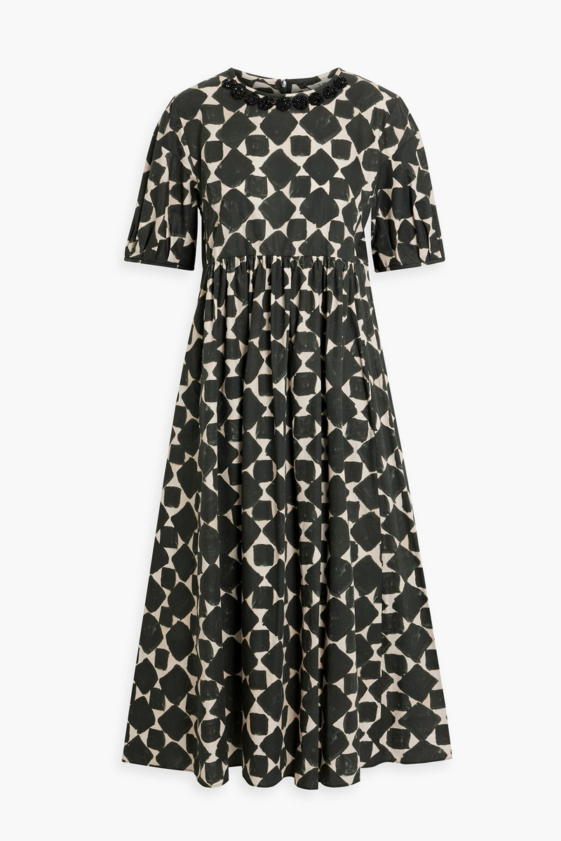 max mara - embellished printed cotton-poplin midi dress - black - it 38