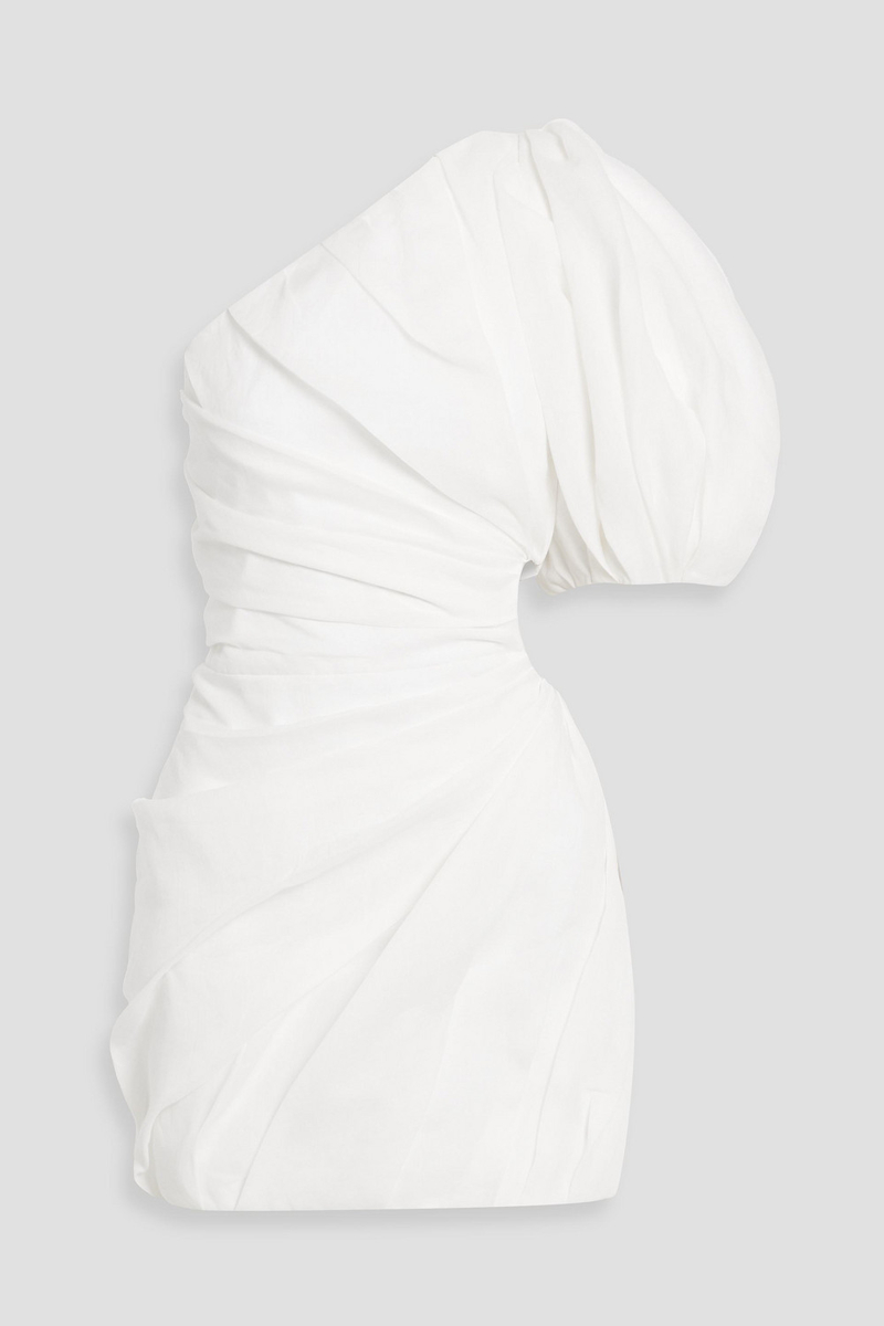 chloé - one-shoulder cutout gathered ramie mini dress - white - fr 34