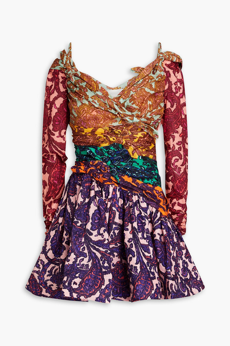 Zimmermann - Cold-shoulder knotted paisley-print linen mini dress - Purple - 0