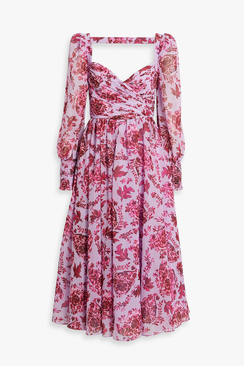 Badgley Mischka - Cutout floral-print chiffon midi dress - Purple - US 4