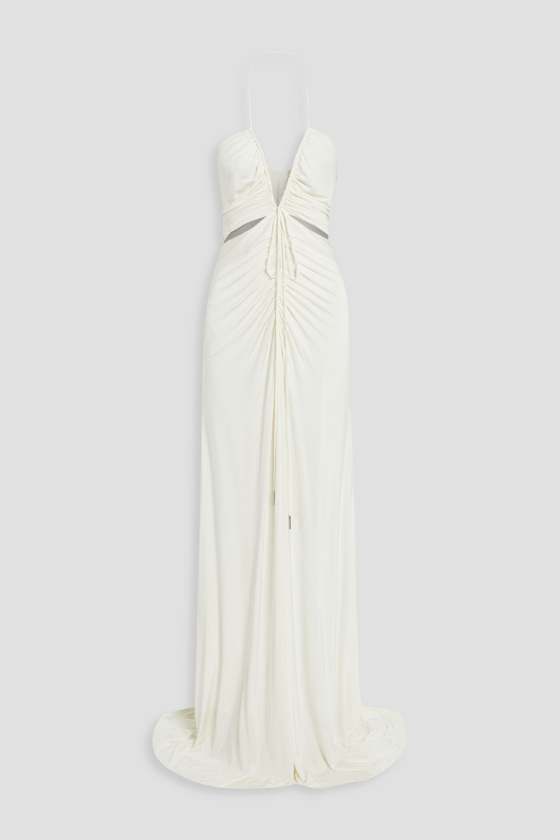 Halston - Grace ruched stretch-jersey halterneck gown - White - US 12