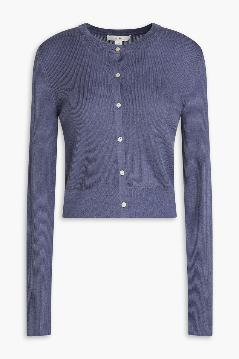 vince. - ribbed cashmere and silk-blend cardigan - blue - xxs