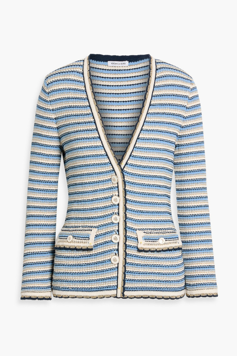 veronica beard - ceriani metallic striped cotton-blend jacket - blue - xxs