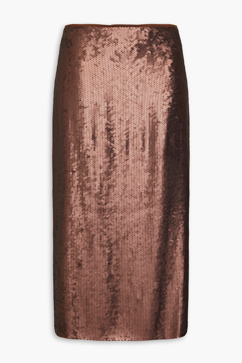 Brunello Cucinelli - Sequined crepe midi skirt - Brown - IT 38