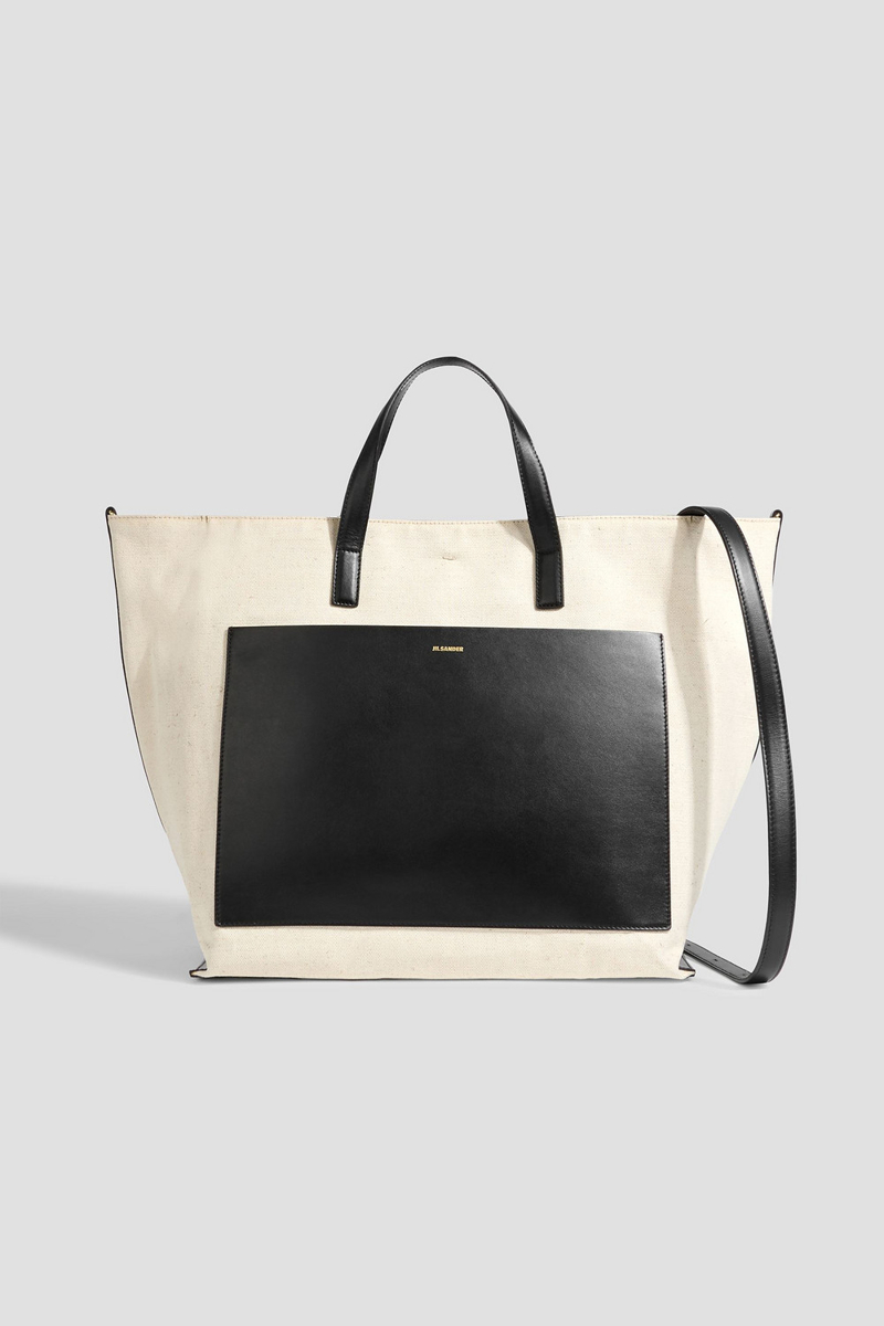 jil sander - leather-trimmed canvas tote - white - onesize