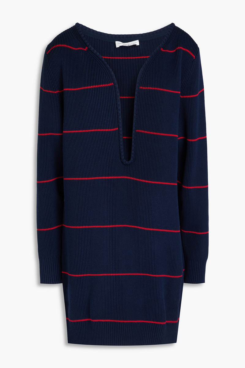 victoria beckham - striped cotton-blend mini dress - blue - s