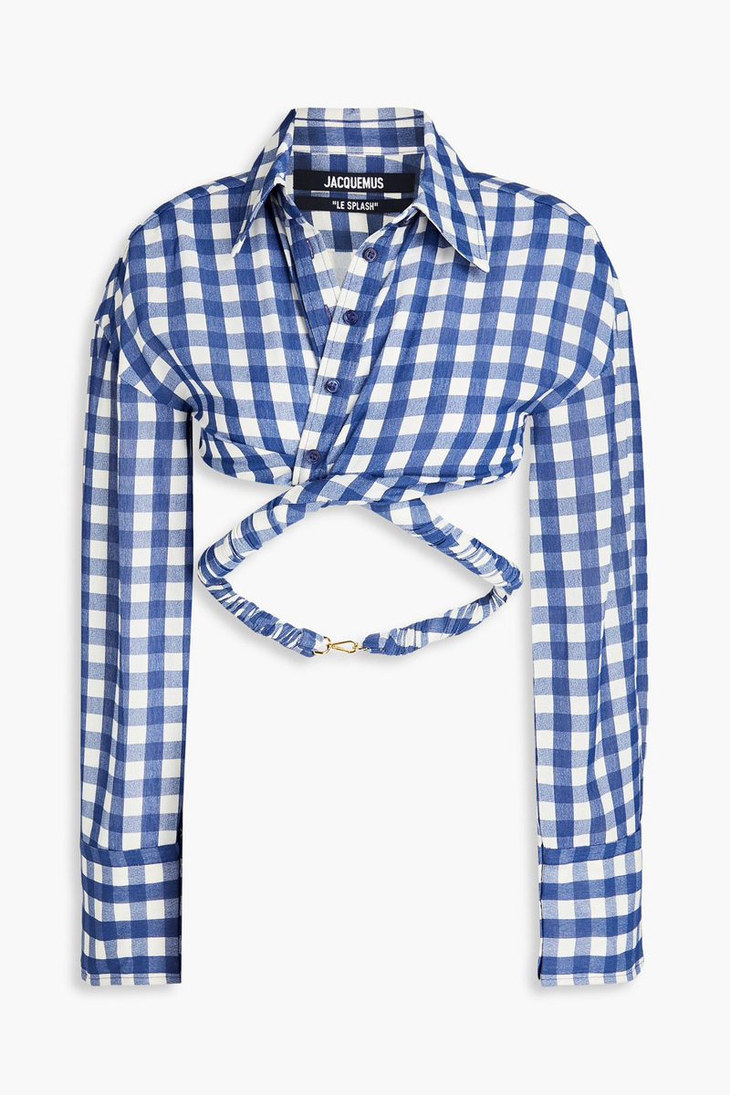 JACQUEMUS - Vichy cropped gingham crepe shirt - Blue - FR 38