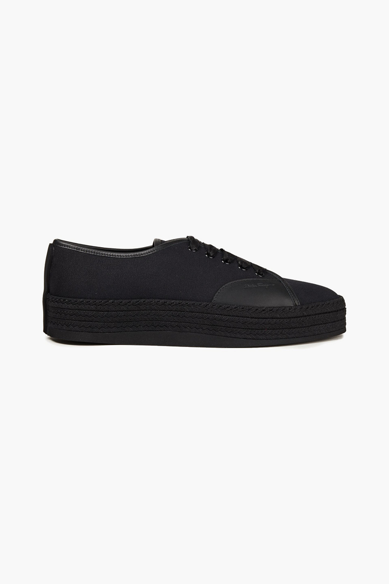 Ferragamo - Leather-trimmed canvas platform espadrille sneakers - Black - US 8.5