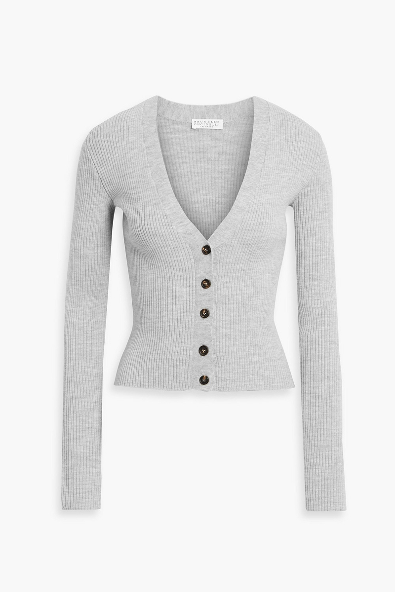 brunello cucinelli - ribbed wool and cashmere-blend cardigan - gray - xs