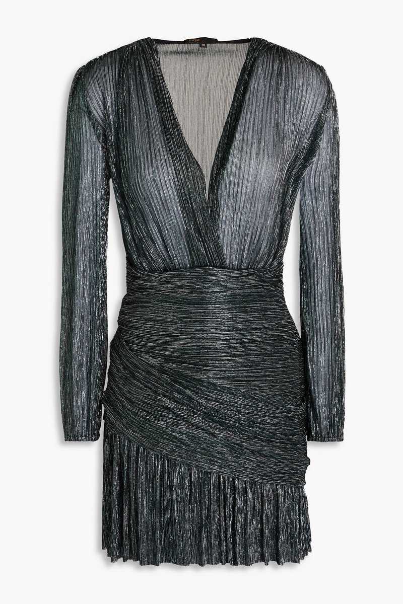 maje - wrap-effect lamé mini dress - green - fr 38