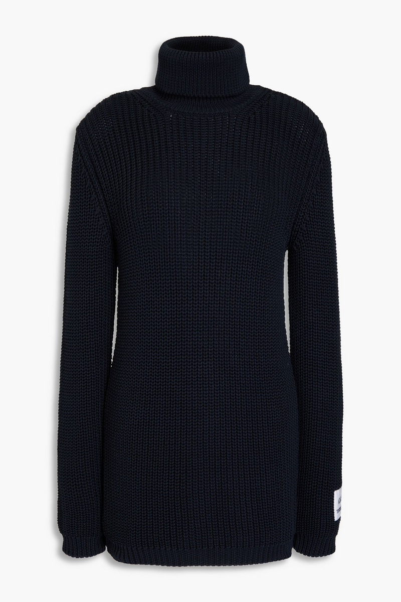 moschino - ribbed cotton turtleneck sweater - blue - it 36